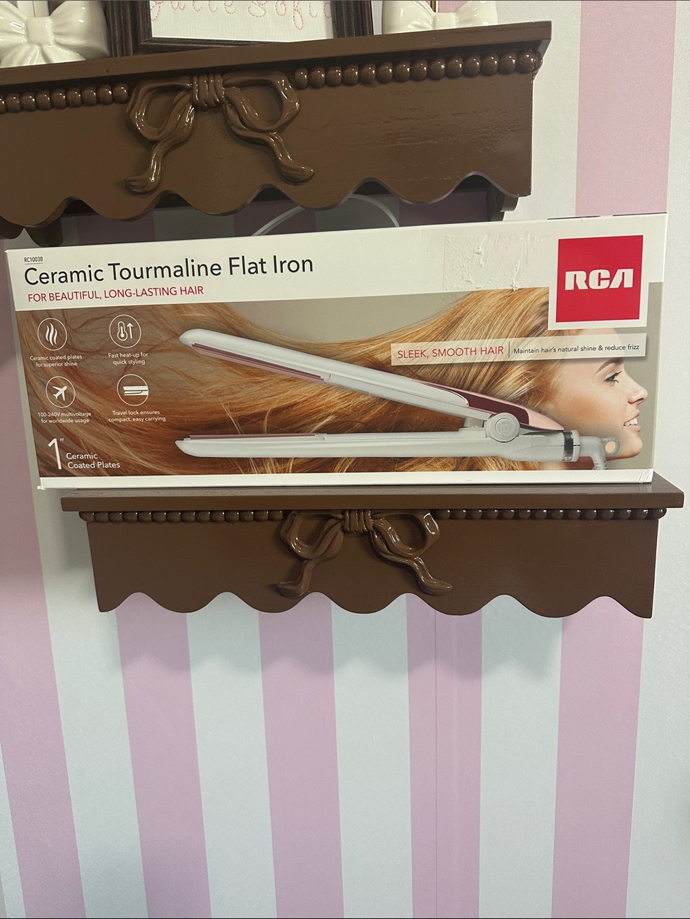 RCA Ceramic Tourmaline Flat Iron - Pink and White